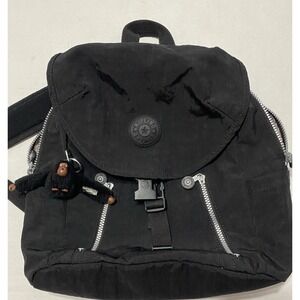 Kipling City Pack Black Backpack Nylon W/Davina Monkey Keychain Multi Pocket